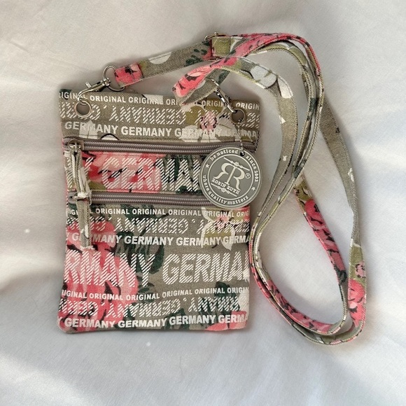 Robin Ruth Handbags - Robin Ruth Germany Crossbody Purse Canvas Floral Bag Gray Pink White